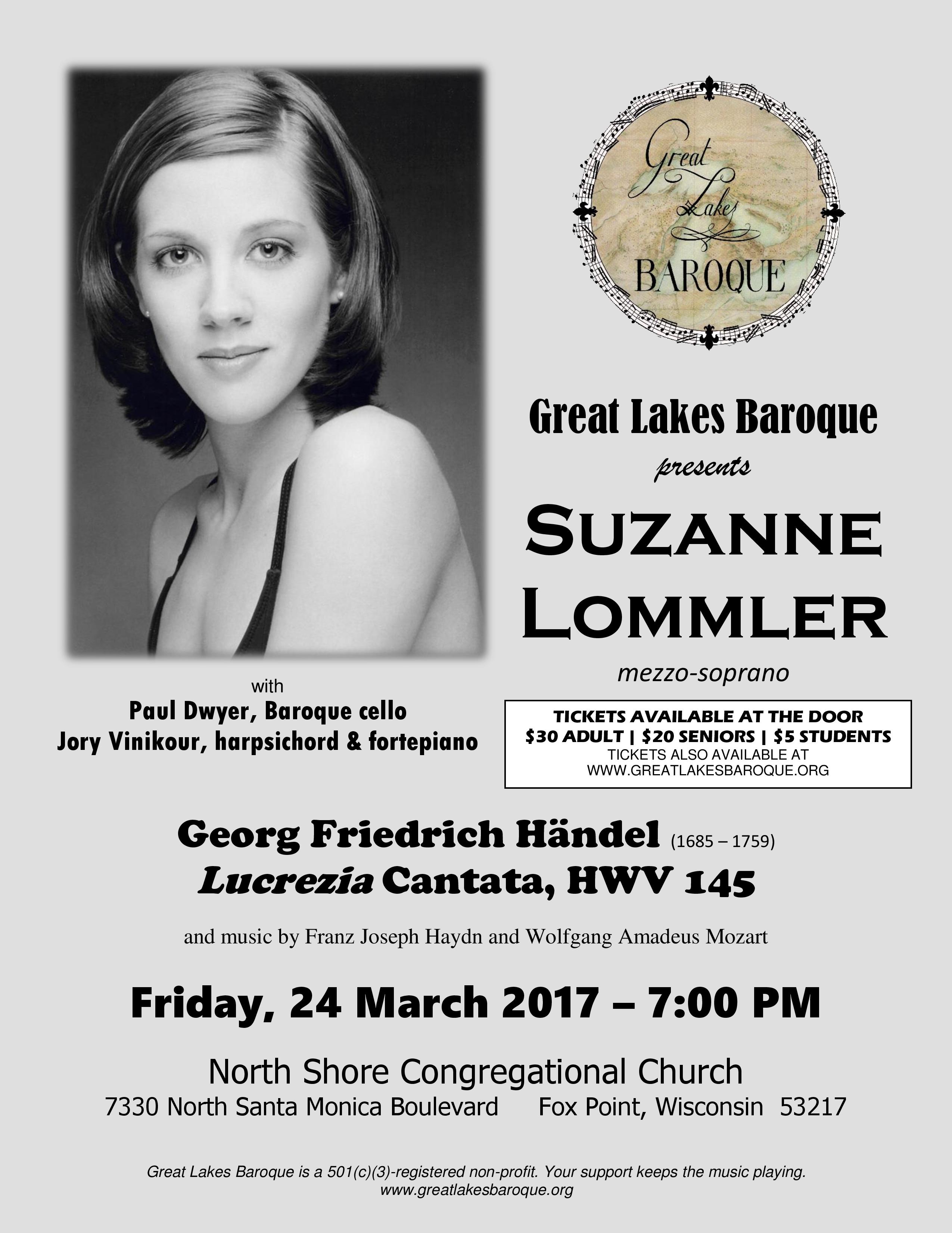 Great Lakes Baroque presents mezzo-soprano SUZANNE LOMMLER Great Lakes Baroque presents mezzo-soprano SUZANNE LOMMLER